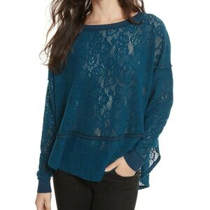 Free People “Not Cold in This Floral brushed lace knit top” L